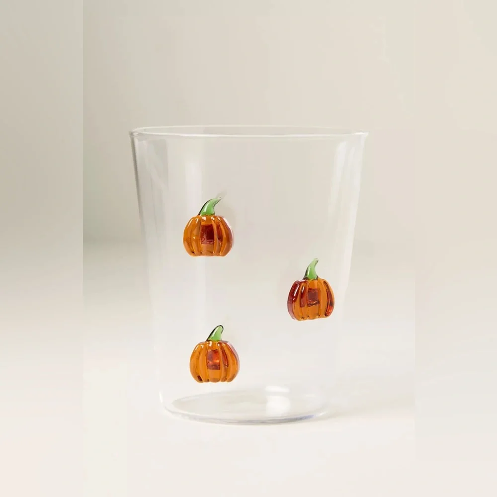 New Set of 2 Anthropologie Halloween 3D Pumpkin Icon Juice Glass Mugs Cups